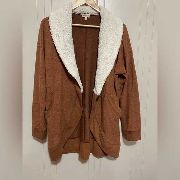Hem & Thread Sweaters - Hem & Thread brown, fur collar, sweater/jacket/cardigan